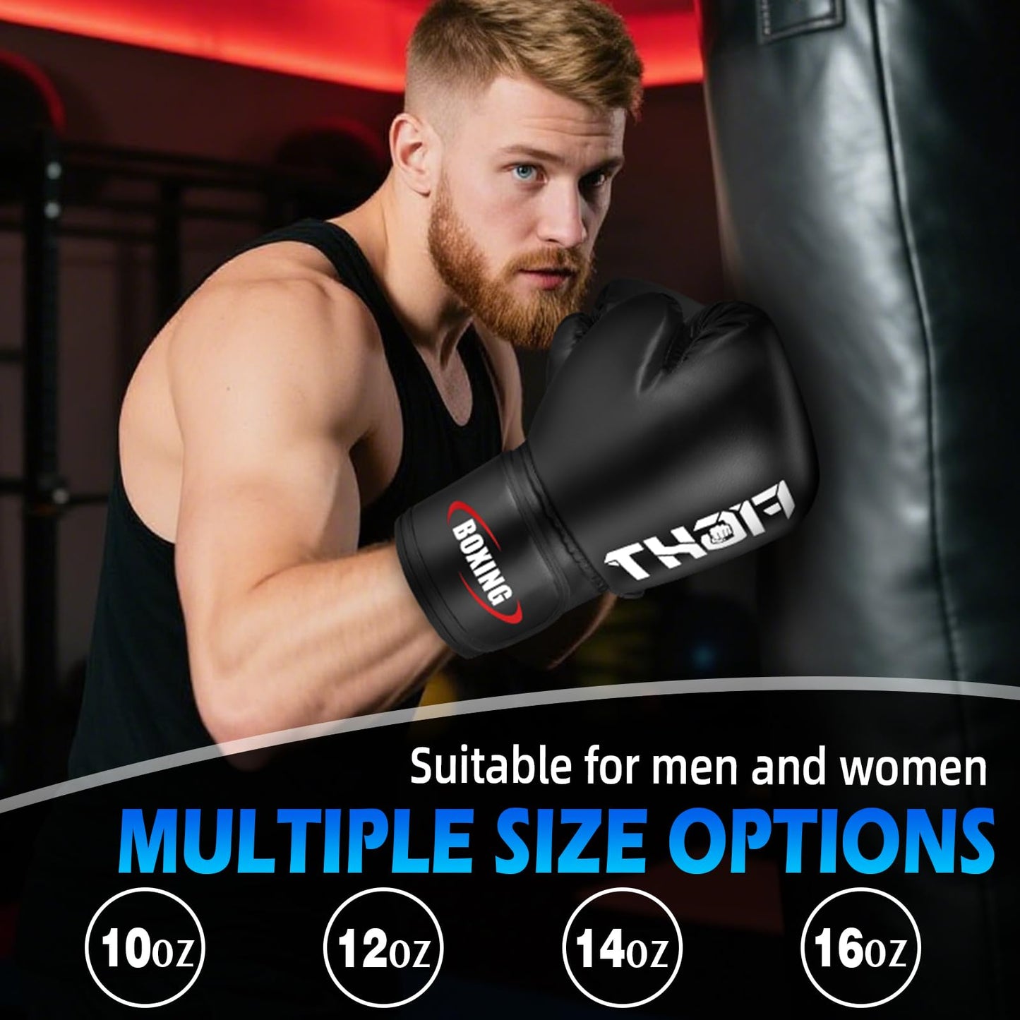 Boxing Gloves for Men and Women, Pro Training Sparring Muay Thai Gloves, Adults Heavy Punching Bag Gloves for Boxing Kickboxing Mixed Martial Arts MMA Training, Multi Layered, Ventilated
