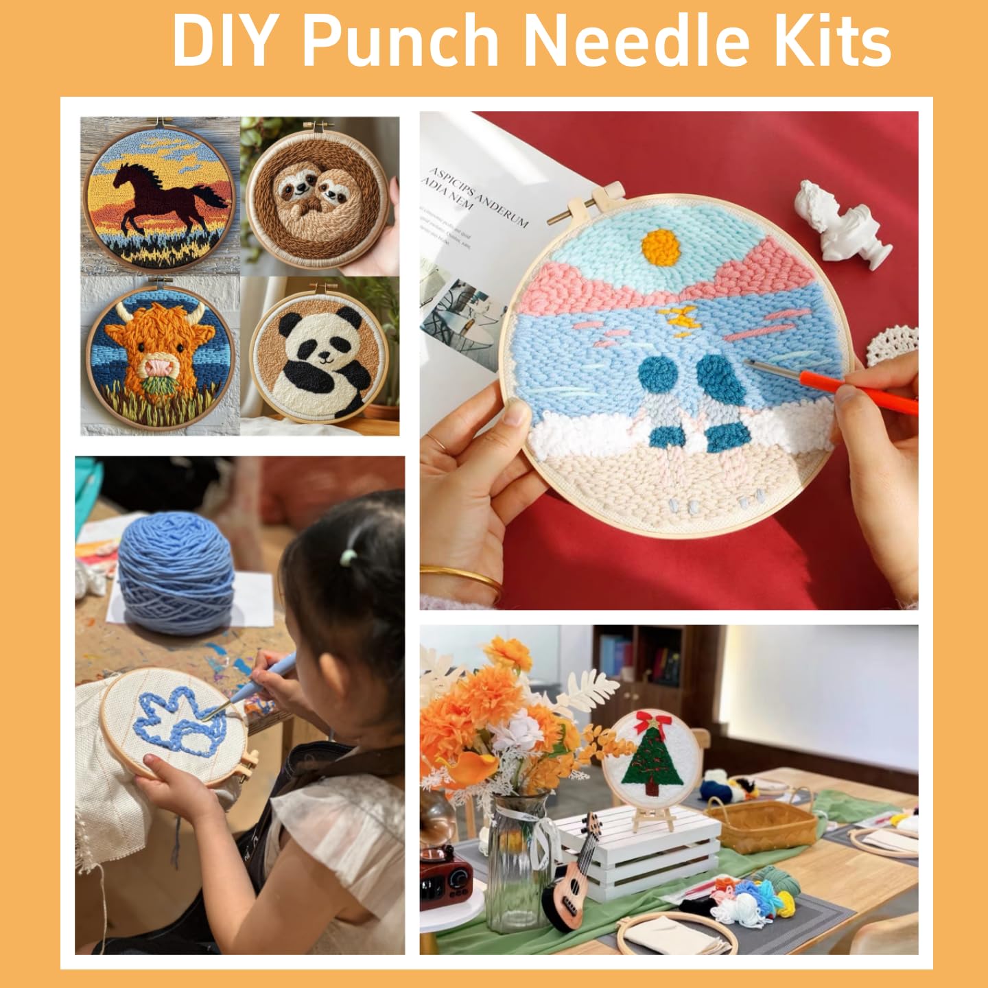 DIY Punch Needle Kits Beach and Starfish Sea Shells Easy for Beginners Punch Needle Embroidery Set with Hoop Stamped Pattern for Craft Lovers and Home Decor-3