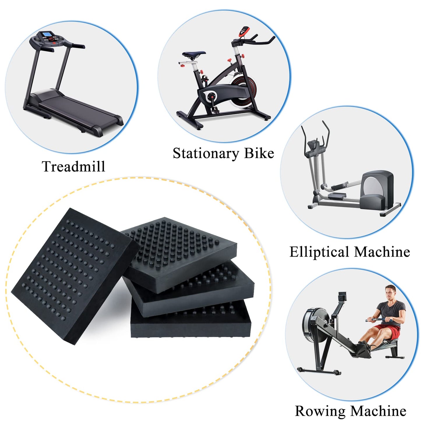 BXI Exercise Equipment Mat Heavy Duty - 6 x 6 x 0.8 Inches 6 Pcs Non Slip Noise Reduction Anti Vibration Treadmill Stationary Bike Mats, Thick Steel Embedded Rubber Pad for Hardwood Floors & Carpet