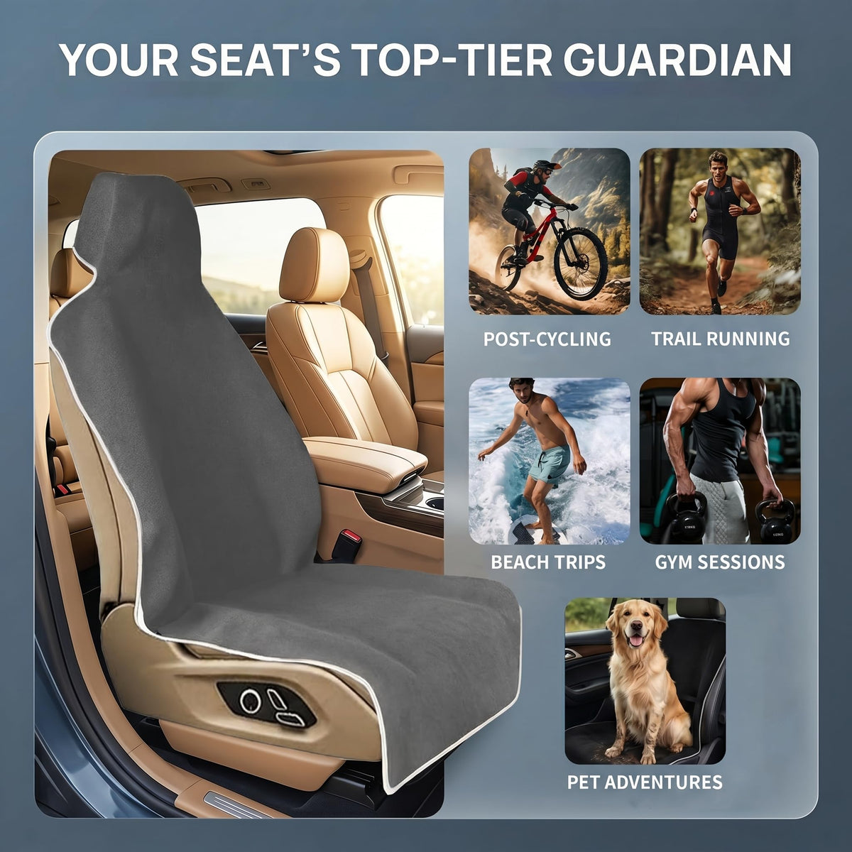 SCOMANAGE Waterproof Stain Resistant Towel Car Seat Covers,Universal Non-Slip for Gym Workout, Swimming, Beach and Workout Outdoor, Machine Washable(Gray, 2 Pack)