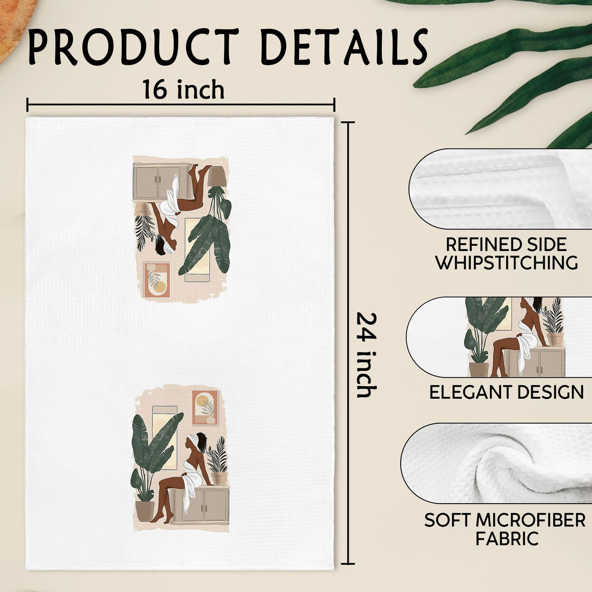 Gnmduw African American Black Women Hand Towels Set of 2, Black Girl Kitchen Towels, African Female Decorative Hand Dish Tea Towel for Kitchen Bathroom Decor,American Women Bathroom Towel, 16x24 Inch