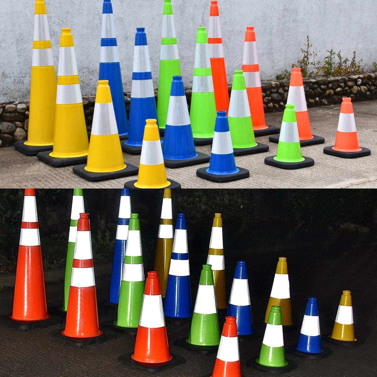 OranclUS 4 Pack 18 Inch Yellow PVC Safety Cones Black Base Stable, Perfect for Parking Practice, Driving School, Construction and Outdoor Sports (4, Yellow, 18 Inch)