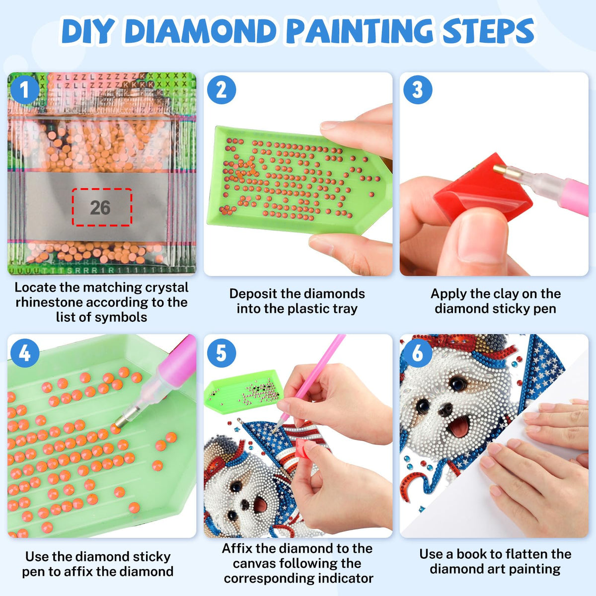 Bowetile 4th of July Diamond Art Hanging Kits for Adults,5D Diamond Painting Dog Window Pendant Kits, Special Shape Gem Art Suncatchers USA Flag Ornament for Home Garden Wall Decor Gifts