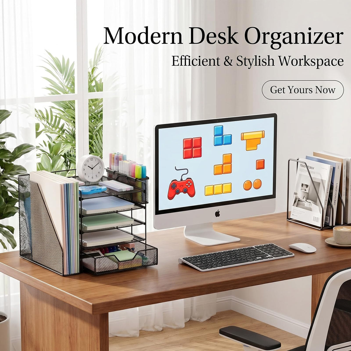 Gugsey Desk Organizers and Accessories, 5-Tier Paper Letter Tray Organizer with File Holder, Drawer & Pen Holder, Office Desk Accessories, Desktop Organizer for Classroom Office Supplies, Black