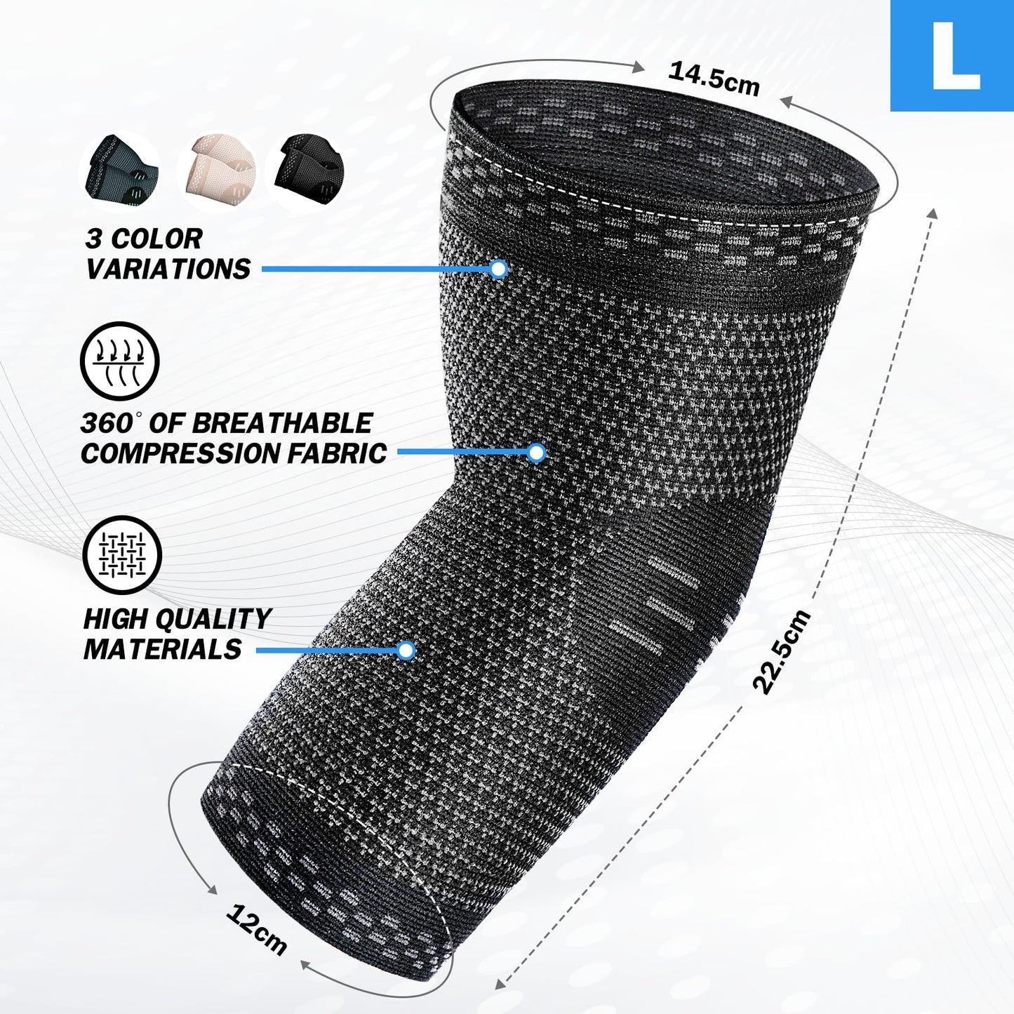 POWERLIX Elbow Brace Compression Support - Elbow Sleeve for Tendonitis, Tennis Elbow Brace and Golfers Elbow Treatment, Arthritis, Workouts, Weightlifting – Reduce Elbow Pain (Black, L)