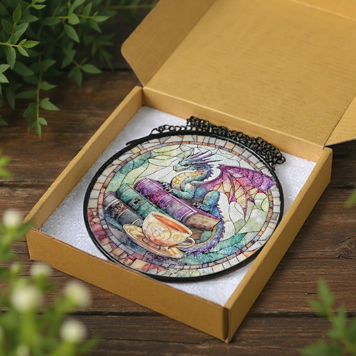 Dragon Stained Glass Window Hanging, 8 Inch Sun Catchers Indoor Window, Suncatchers for Windows Hanging, Home Decor and Christmas, Festival, Birthday, Gifts for Readers, Book Lovers, Women, Men