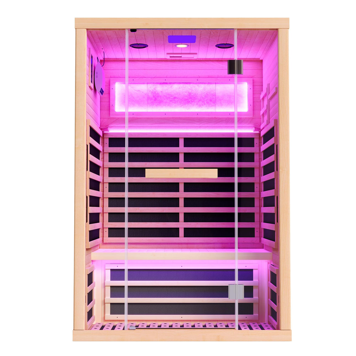 Albott Infrared Sauna 2 Person, Infrared Saunas for Home, Low EMF 110V Hemlock Wood Dry Sauna with Tourmaline Foot Warmer, 7-Color Light Therapy & Salt Crystal Bricks, 47.2"x34.2"x70.9"