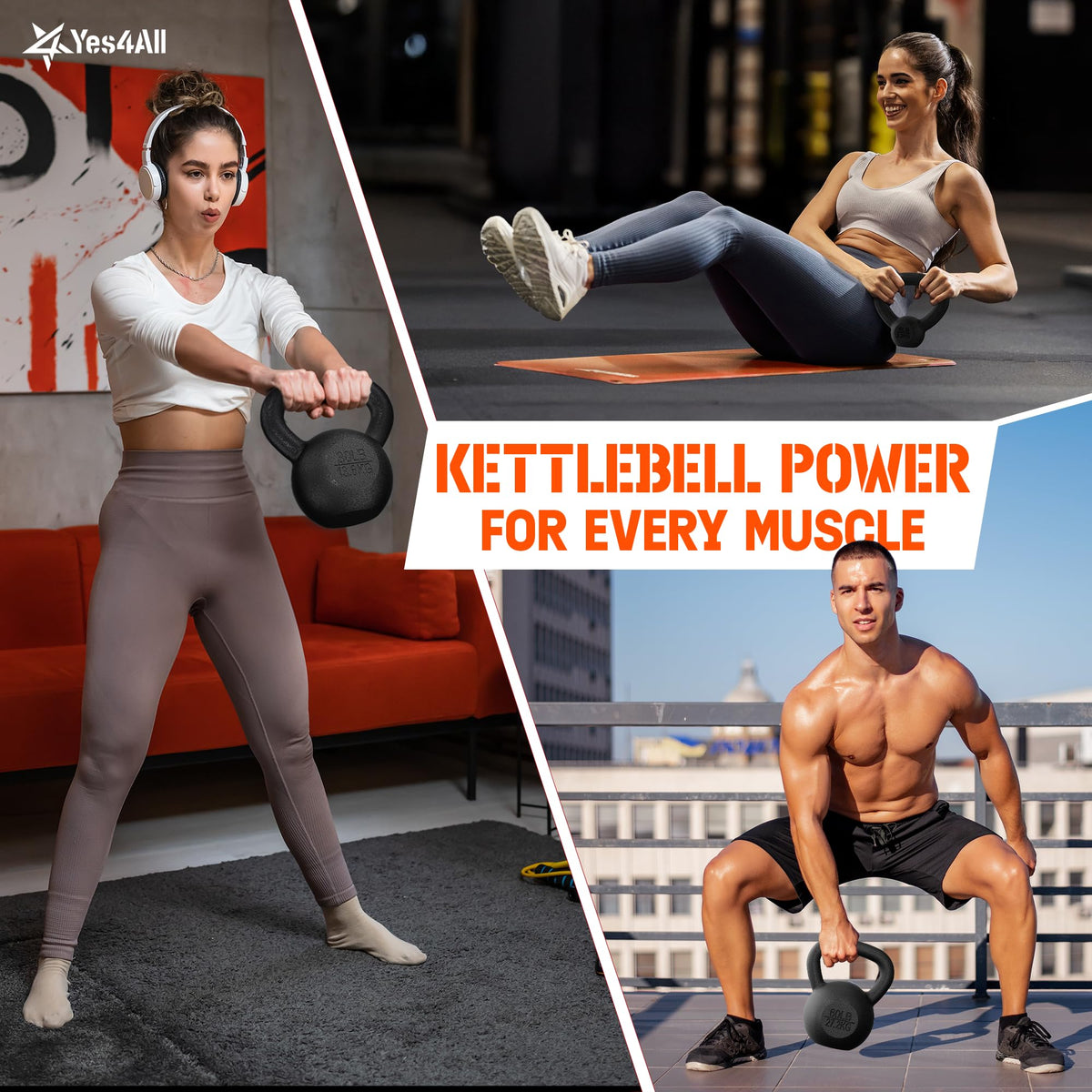 Yes4All 5lb Kettlebell Set of 2 Cast Iron for Dumbbell Weights Exercises, Gym, Fitness, Full Body Workout Equipment Push up, Grip and Strength Training