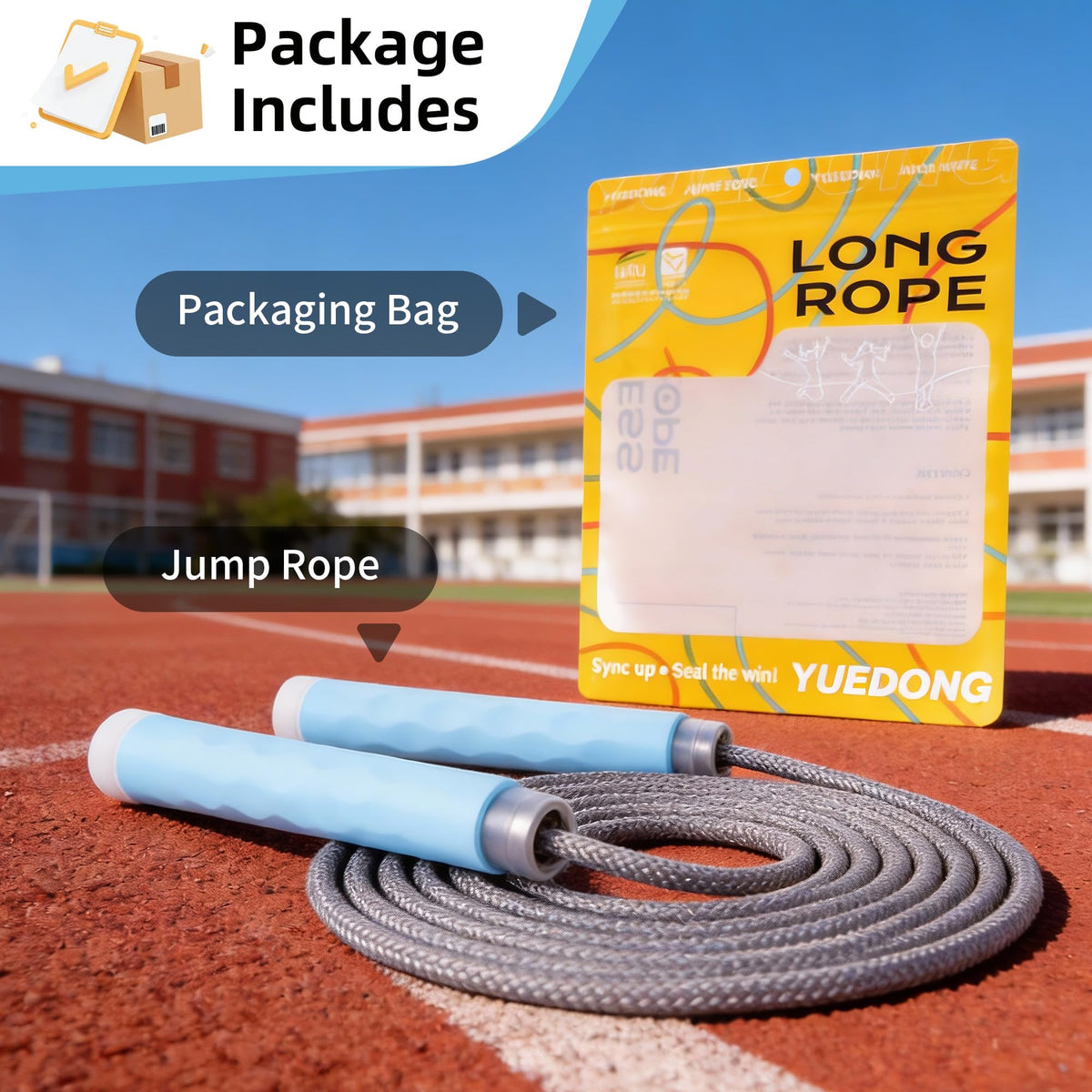 YUEDONG 8mm Thick Long Group Jump Rope 7 Meters Adjustable - Heavy Duty Nylon-Cotton Blend Collective Skipping Rope with 360° Ball Bearings, Wave Texture Full Silicone Anti-Slip Ergonomic Handles for School Team Activities Group Fitness (1, BLUE, 7M)