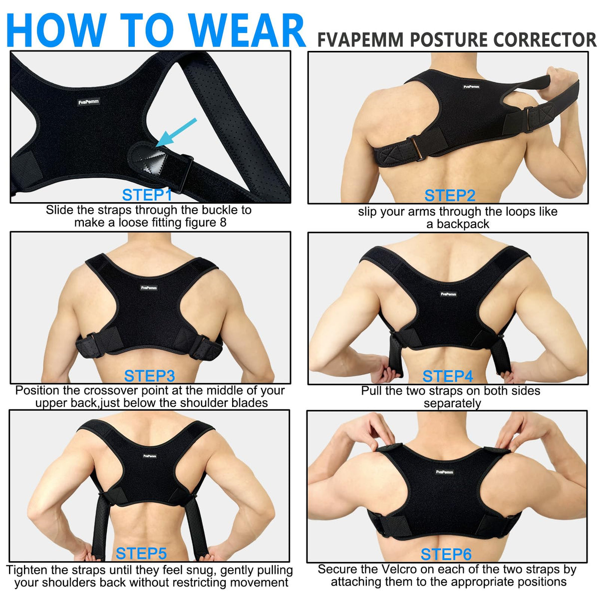 FvaPemm Posture Corrector for Women Men, Copper Upper Back Brace, Back Straightener Support Correcting Hunchback and Bad Posture, Back Pain Relief for Neck, Shoulder, Clavicle, Black, L/XL