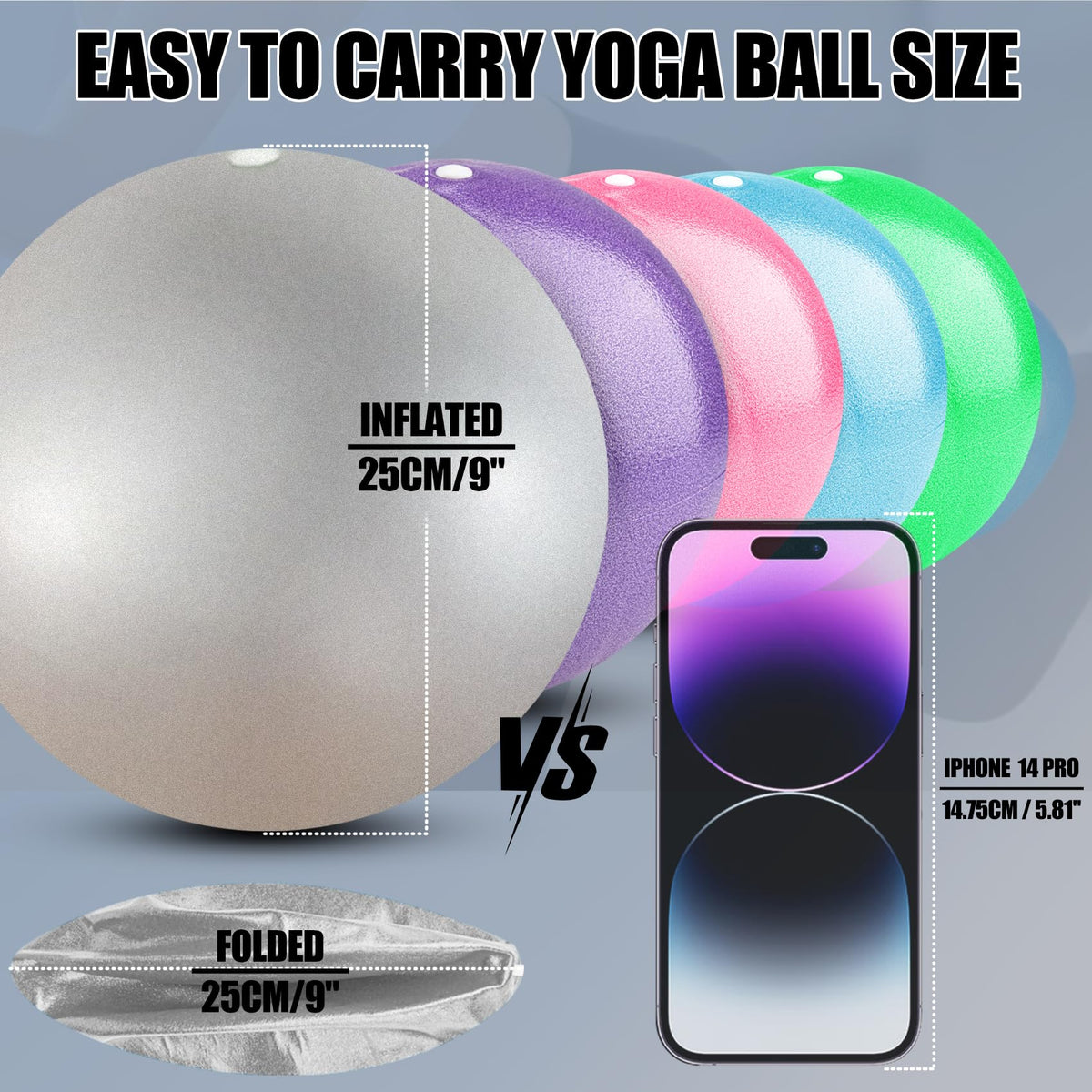 Minmex Small Exercise Ball Anti-Burst Non-Slip Stability 9 Inch,with Inflatable Straw Mini Pilates Balls Ideal for Yoga Exercise,Pilates Physical Therapy Stretching Core Fitness Silver