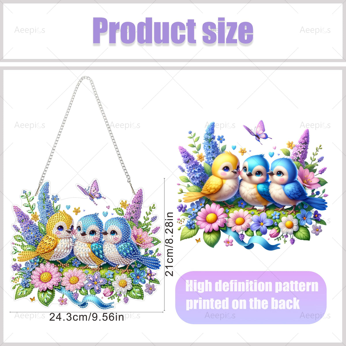 Aeepics Hanging Diamond Art Kit for Adult, DIY Diamonds Painting Pendant Ornament Kit, Acrylic Diamond Art Painting Board Kit (Birds)