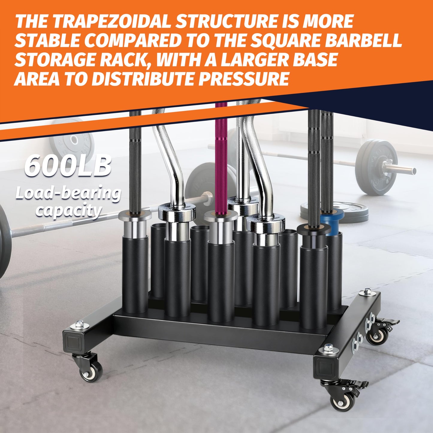 EVERYMATE Vertical Barbell Rack, Movable Barbell Stand holder- Heavy-Duty Steel Organizer Holds Up to 10 Olympic Barbells, Fits 2" Olympic Bars, with Scratch-Resistant Inserts, Space-Saving for Home/Garage/Commercial Gym(with silent wheels)