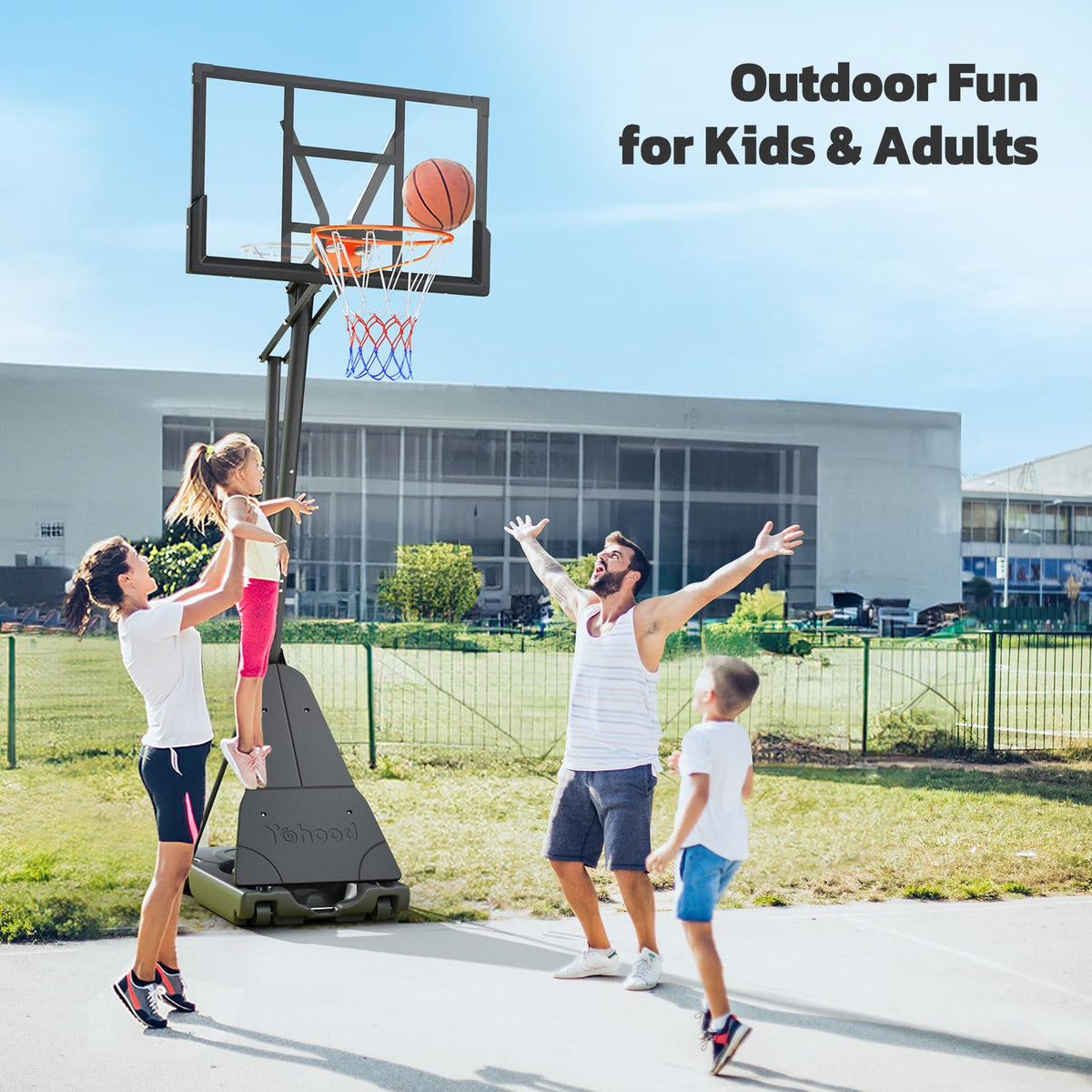 Yohood Basketball Hoop Outdoor Portable, 10ft Quickly Adjustable Basketball Goal System with 44 Inch PC Backboard & Wheels for Court/Backyard/Driveway