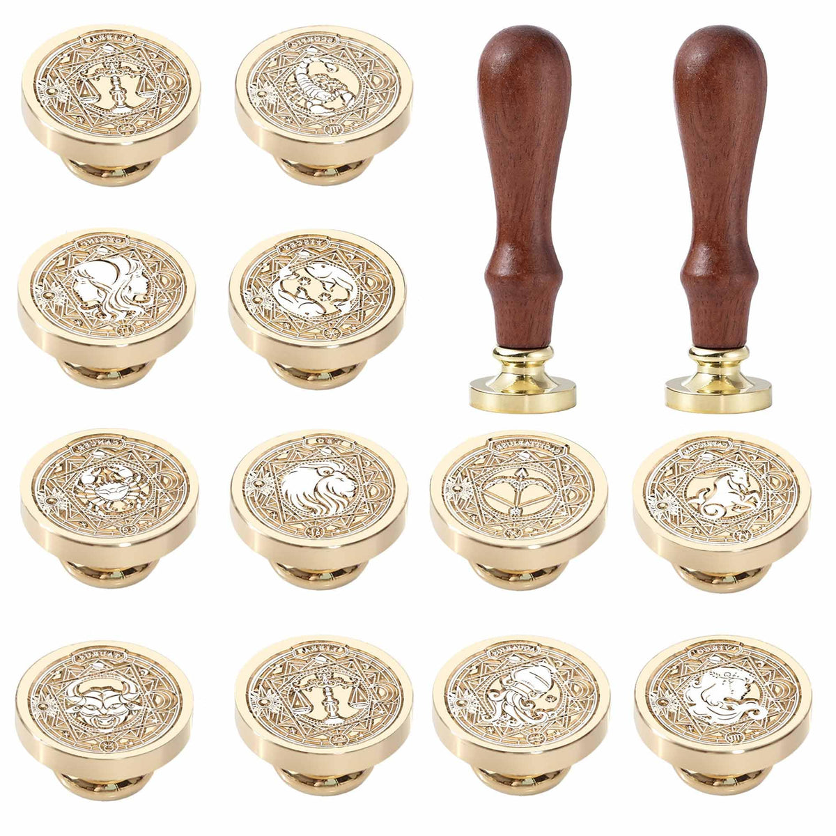 Zodiac Wax Seal Stamp Kit - 12PCS Constellations Sealing Wax Stamp Set, 1.18inch/30mm Retro Brass Seal with Handle for Invitations Envelopes (12 Constellation Set)