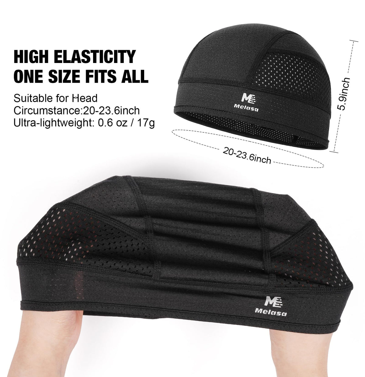 MELASA Cooling Skull Caps Helmet Liner, Lightweight Mesh Under Helmet Cycling Motorcycle Hard Hat Sweat Liner for Men Women (Black)