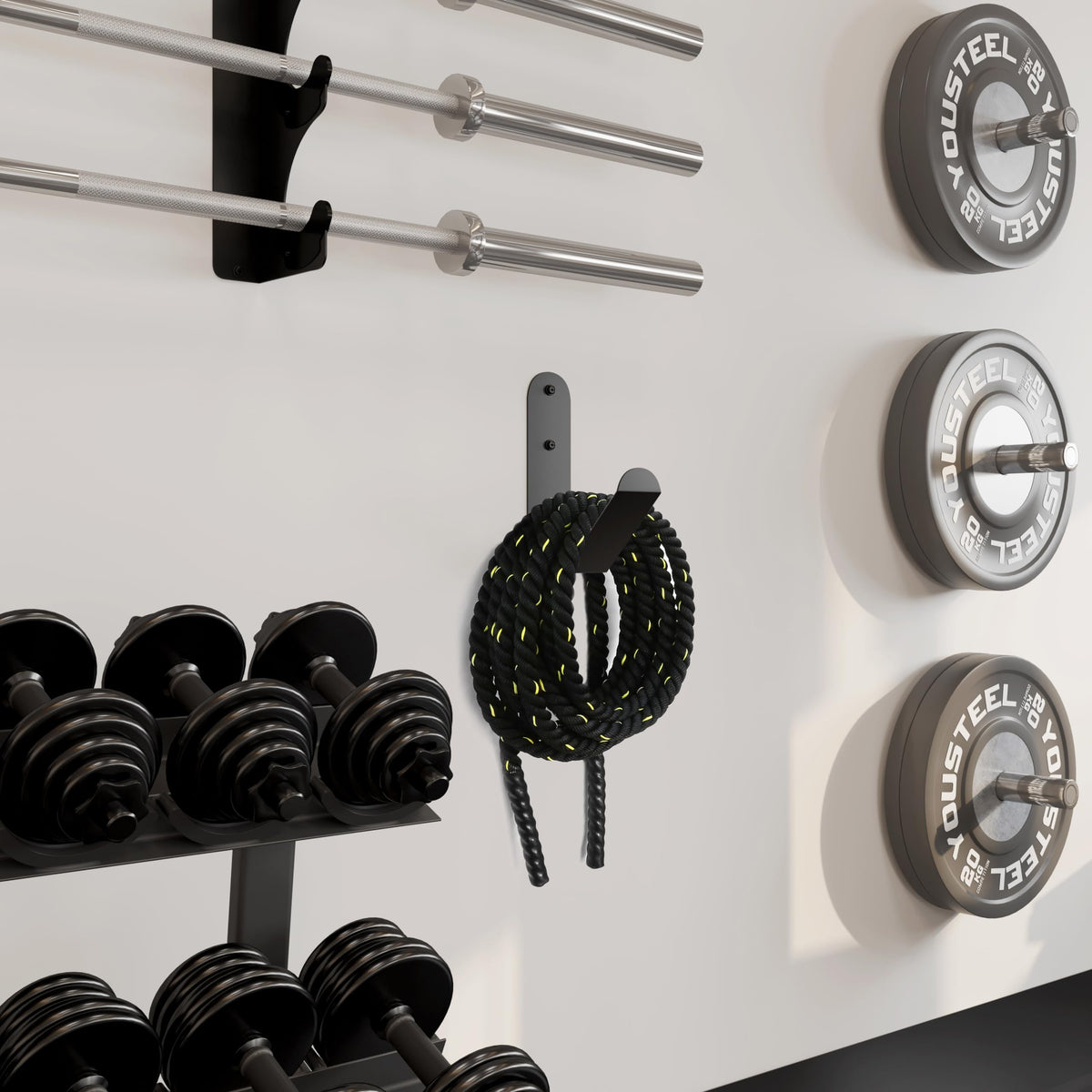 Tamisom Iron Battle Rope Storage Rack, Wall Mount, Black, 1 Count, Minimalist Style, Solid Pattern, 2.9" x7.5" x11.4", 10kg Max Weight, Home, Garage, Commercial Gym
