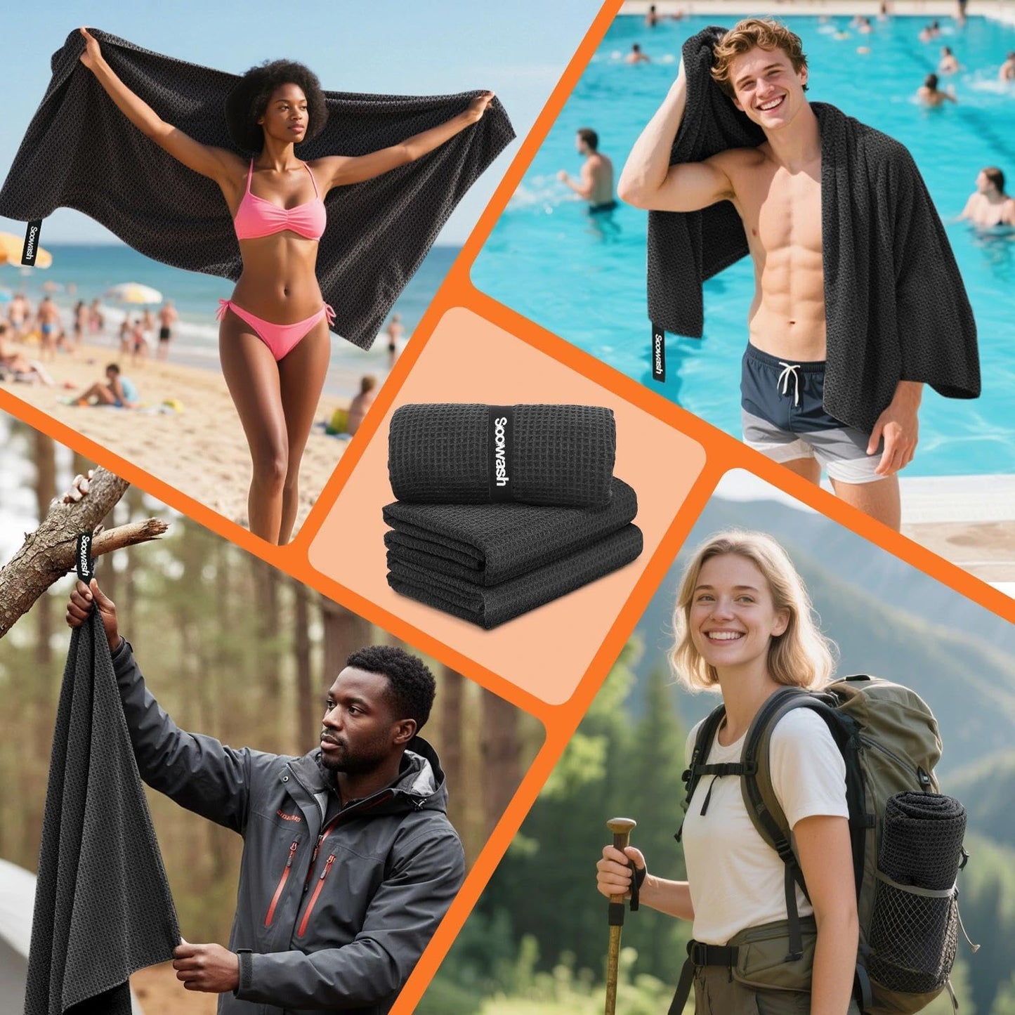 SOOWASH Microfiber Sweat Towel Quick Dry Lightweight Absorbent 3 Pack,Fast Drying 27‘’ X 55‘’ Negative Ions Odorless Gym Towels for Men & Women Yoga Sports Travel Outdoor Camping Gym (Large Black)