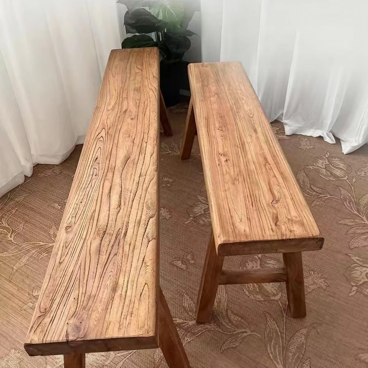 NDDKSII Farmhouse Solid Elm Wood Bench - Handcrafted Asian Rustic Entryway Bench for Living Room, Dining, Bedroom, 9 Sizes (Natural Finish) (180 * 26 * 45cm/70.9 * 10.2 * 17.7in)