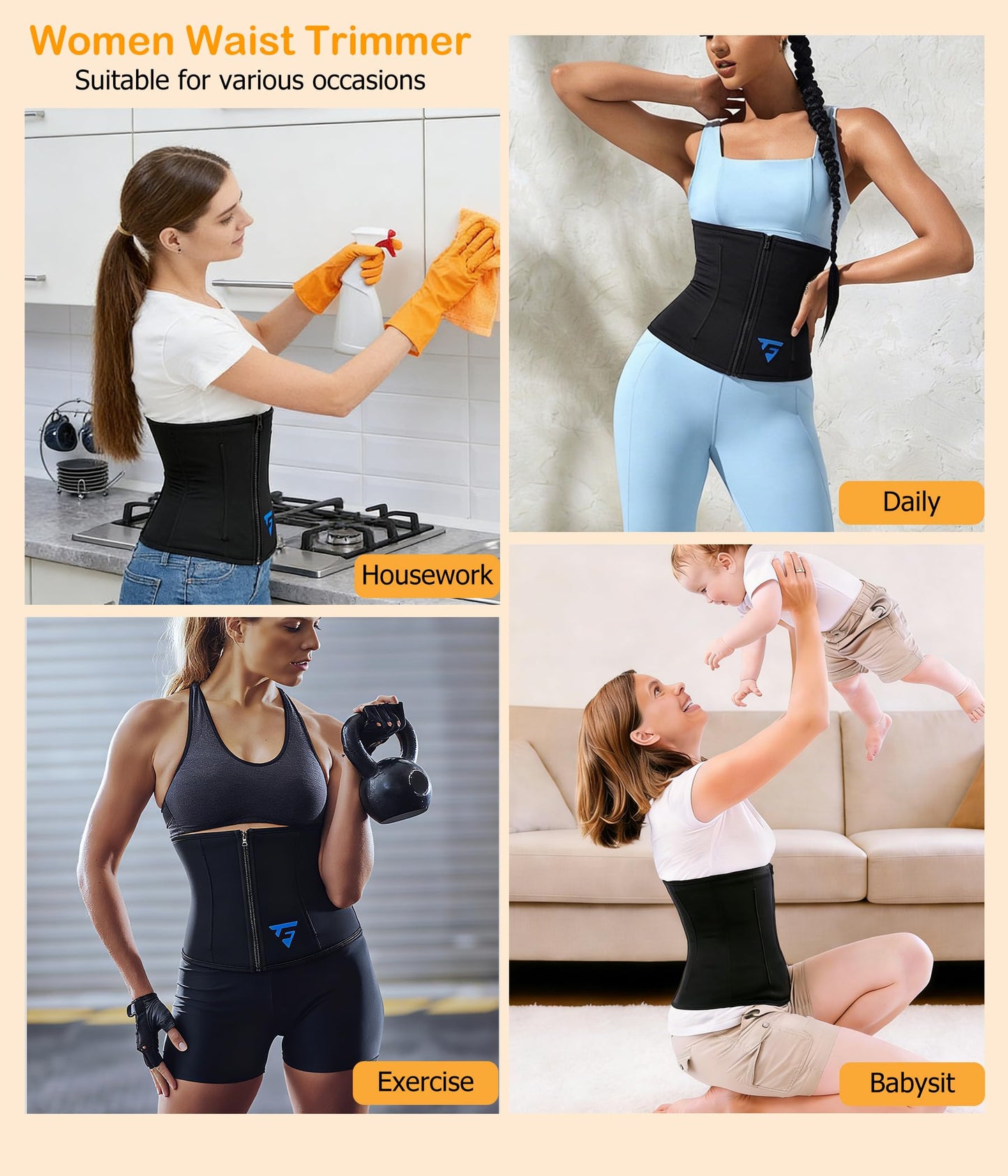 FUXERT Womens Waist Trainer with Zipper Sweat Waist Trimmer for Women Sweat Belt Band Sports Sauna Suit(BK XXL Black
