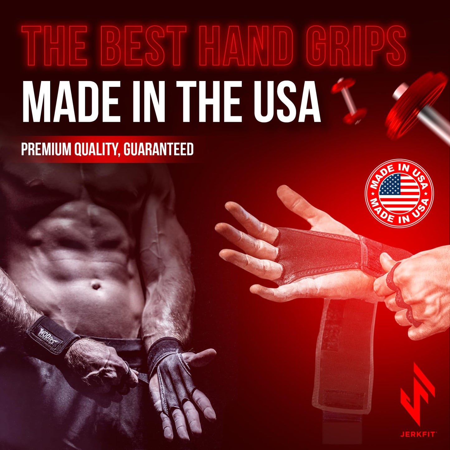 JerkFit WODies Gymnastics & Weightlifting Grips with Wrist Wraps – 3 Hole Versatile Gym Gloves for Pull Ups, Gym Training & Cross Training – Hand Grips Palm Protector for Men & Women (Black L)