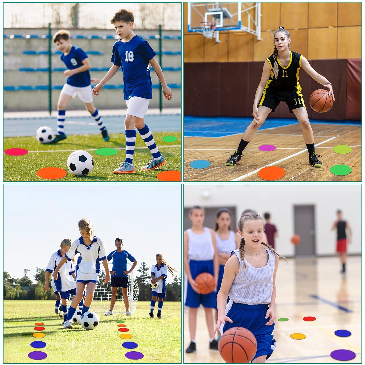 SIFENYU Poly Spots for Gym Floor 4.72inch 6inch 9 inch Poly Spot Markers, 60 Pcs Rubber Floor Dots Non Slip Flat Cones for Sports Soccer PE Training, Dance, Classroom Activities