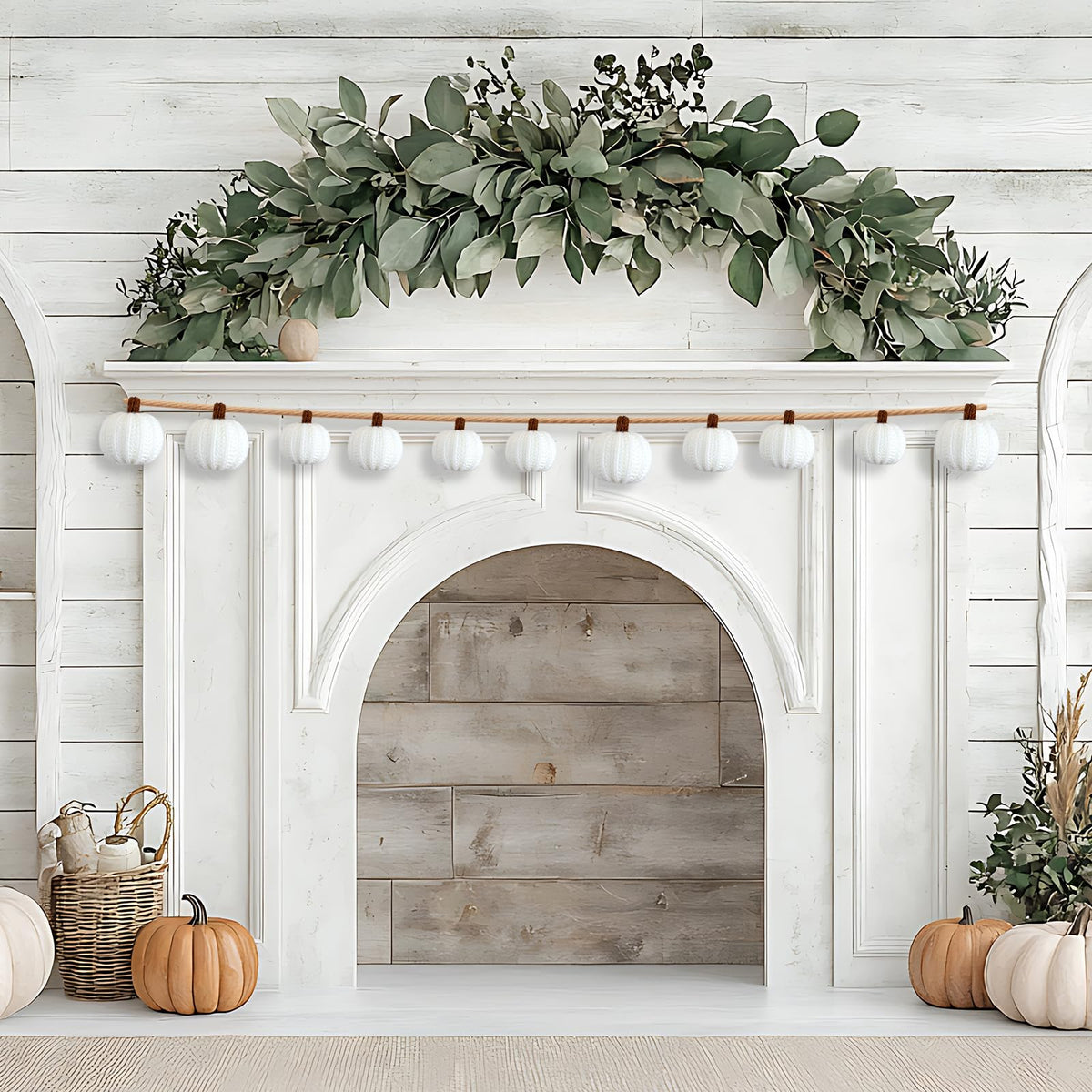 ZenNex 12-Pack Fall Crochet Pumpkins Handmade Fall Decor Set with 2.36, 3.15, 4inch Sizes Knit Pumpkins Farmhouse Thanksgiving Table Centerpiece, Halloween Decorations (White)