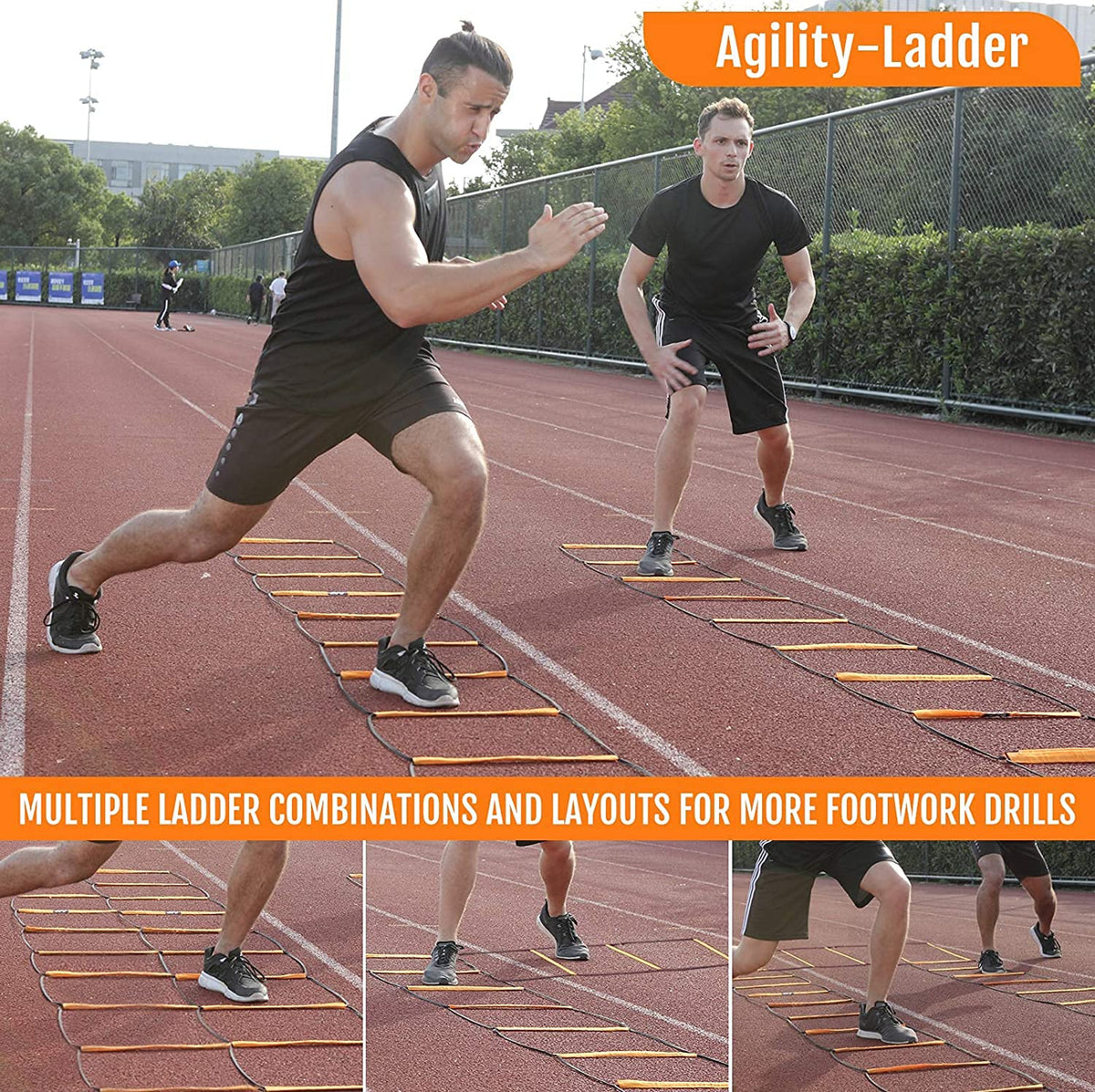 ALPHAWORX Agility Ladder, Agility Training Equipment, Soccer Speed Ladder, Football Footwork Ladder, Workout Ladder for Kid Adult, Foldable Instant Set-up & Tangle-Free & Carry Bag (4 Rung * 3)