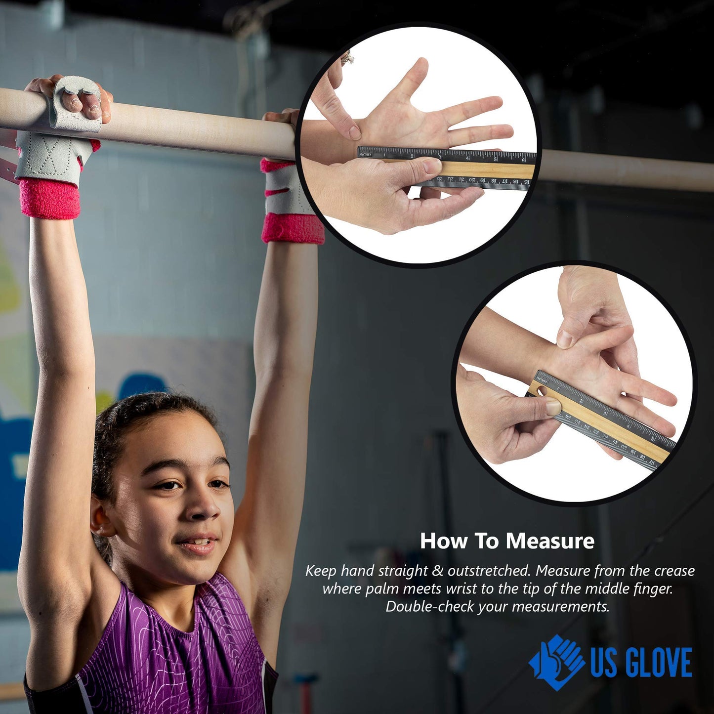 US Glove Women Hot Shot Uneven Bar Gymnastics Grips - Gymnastics Bars Grips, Made in USA, Leather, Single Buckle, Size 2 (6 3/8")