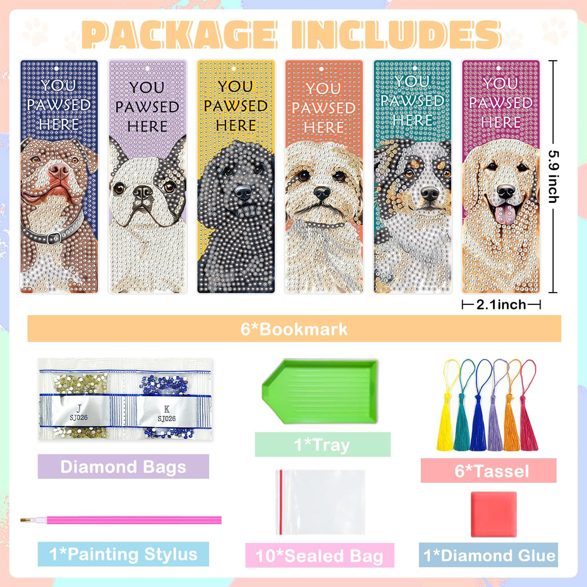6 PCS Diamond Art Kits Bookmarks Diamond Painting Bookmark, 5D DIY Book Marks Dimond Art Paintings Gem Art, Acrylic Bookmarks with Tassels,Arts and Crafts for Adults Reading Gifts for Book Lovers