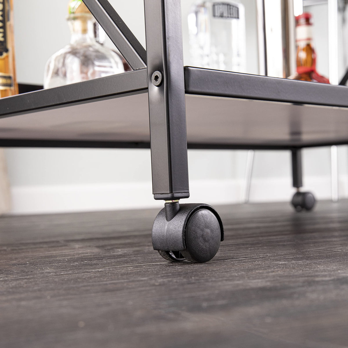 SEI Furniture - Maxton Bar Cart - Transitional Design, Black Iron and Wood - Ideal for Living Room, Home Bar (HZ1221440)