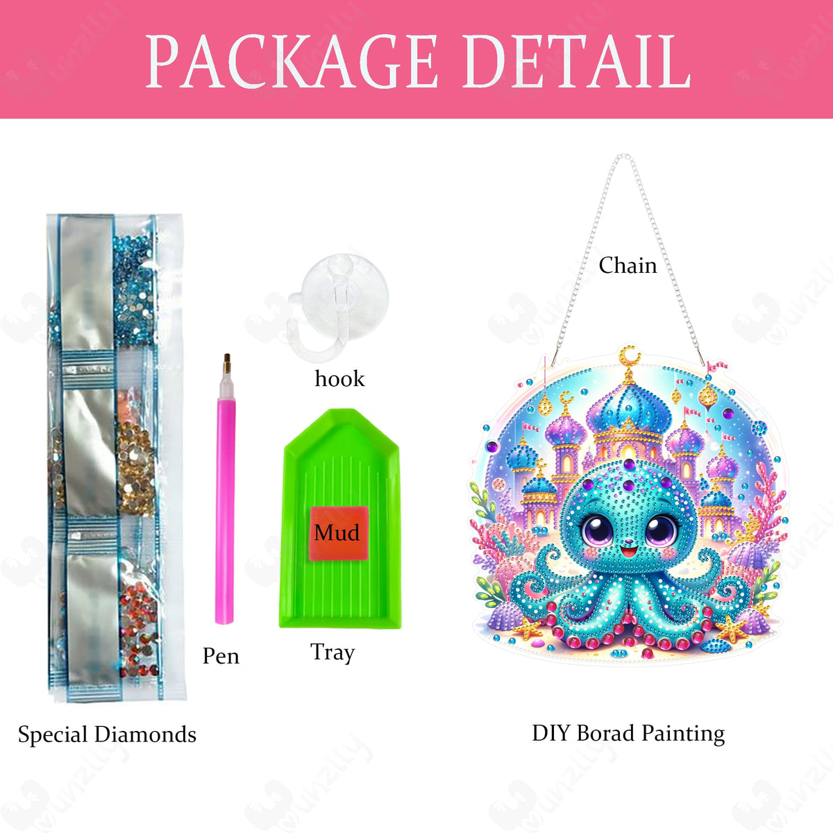 Yunzlly DIY Hanging Diamond Art Pendant Kit, Special Crystal Double Sided Diamonds Painting Ornament Kit for Adults, Acrylic Gem Painting Board for Window&Door&Wall (Octopus)