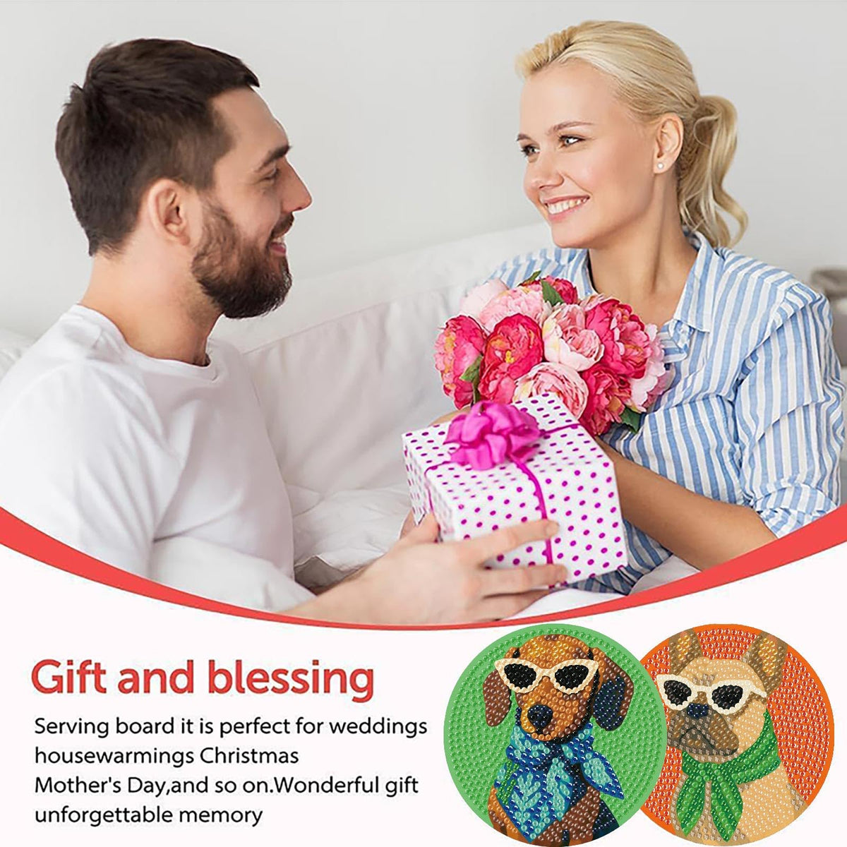 8 Pcs Dog Diamond Painting Coasters Kits with Holder,Dog Wearing Glasses Diamond Art Coasters with Wooden Pad,DIY Round Drill Rhinestone Painting Art Kit Craft for Adults Supplies Gift 4X4 Inch.