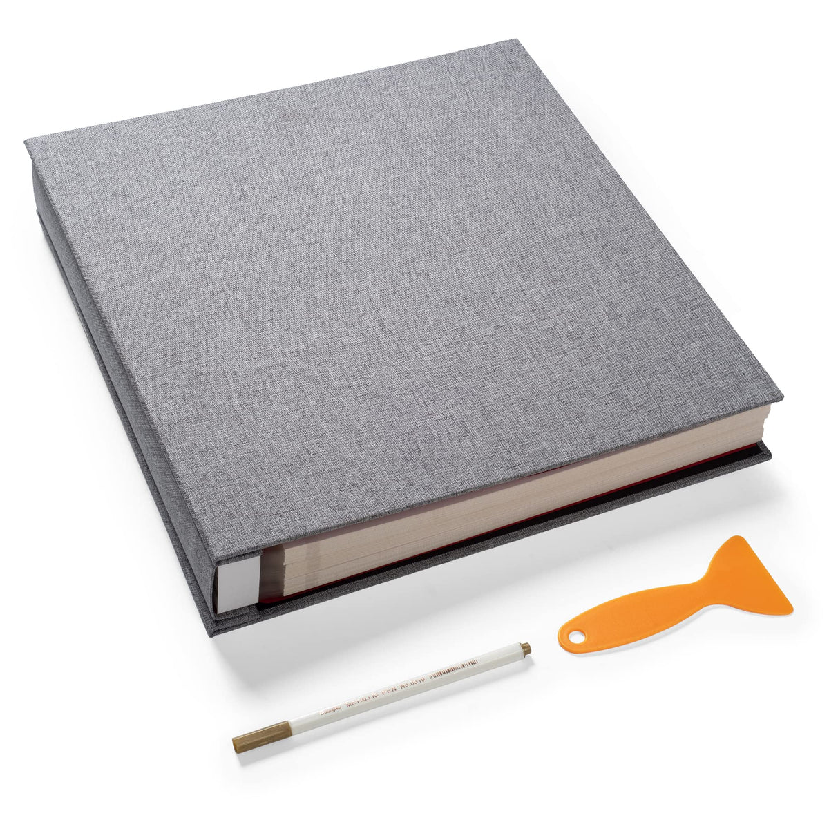 Photo Album Self Adhesive 3x5 4x6 5x7 6x8 8x10 8.5x11 11x10.6 Magnetic Scrapbook Album DIY Length 11x10.6 Inch 40 Pages Linen Cover DIY Photo Album with A Metallic Pen and and Plastic Board(Grey)