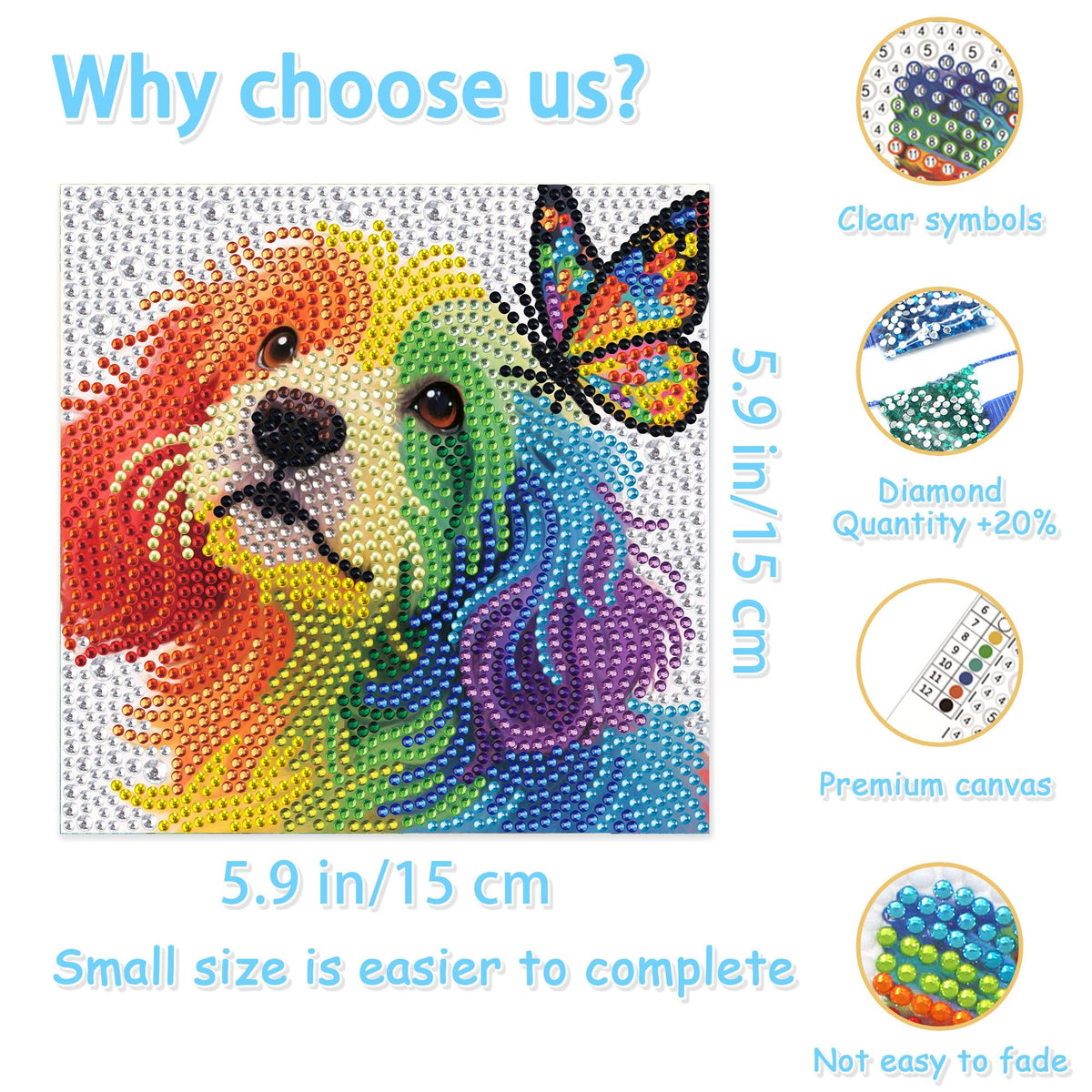 geesfayan 4 Pack Diamond Art Kit for Kids 6 Inch DIY Animal Gem Art with 4 Tools Sets, Gem Painting for Beginners, Creative Craft Gift for Teens & Kids(cat Dog)