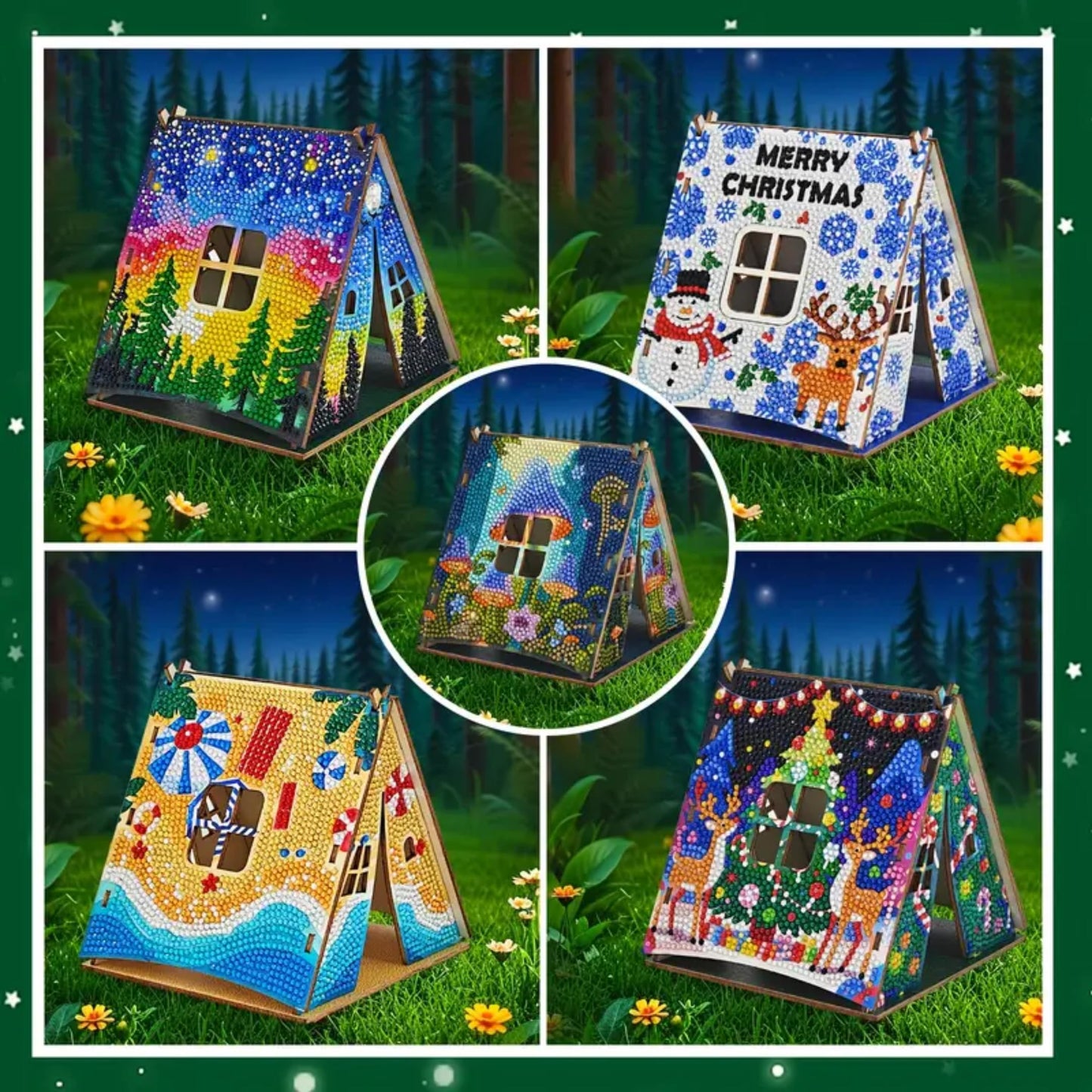 Party Ready 3D Diamond Painting Tent Craft Kit with LED Lights β Full Drill Crystal Mosaic Wood Puzzle, DIY Holiday Decorative Art for Home Display (Starry Night)
