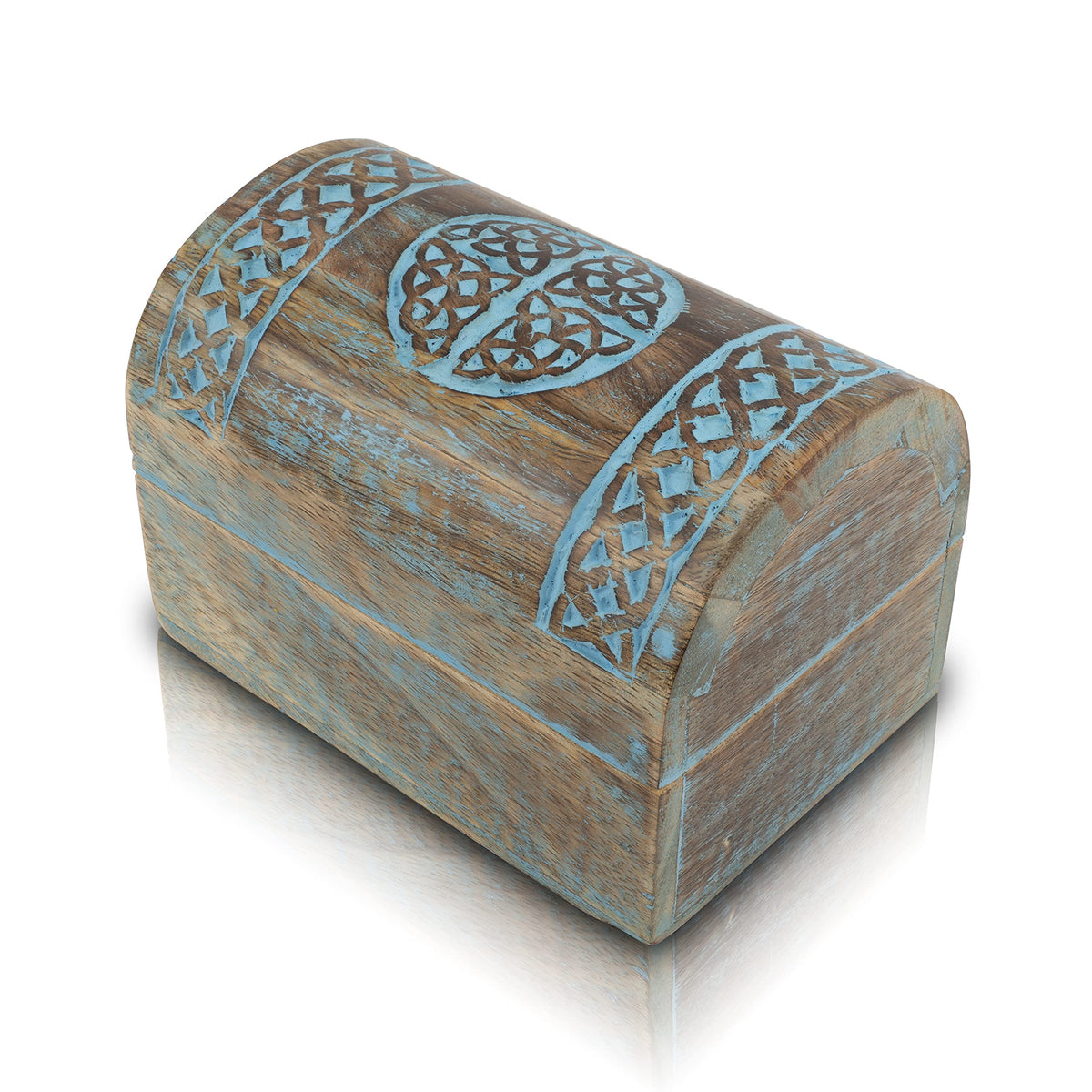 The Great Indian Bazaar Handmade Decorative Wooden Jewelry Box With Celtic Carving - Blue, Rectangular, Table Top, Unisex, Ideal For Home Decor & Gifting