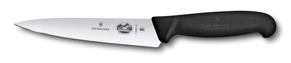 Victorinox Fibrox 6 Inch Straight Edge Chef's Knife, Kitchen Knife with Stainless Steel Blade, Non-Slip Handle, Dishwasher Safe, Black
