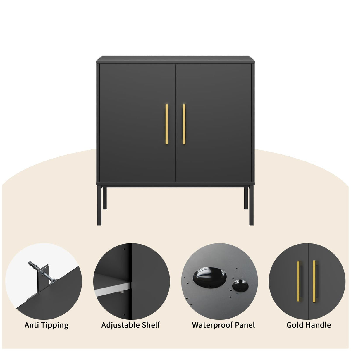LYNSOM Storage Cabinet with Doors, Set of 3, Modern Buffet Cabinet with Storage, Kitchen Sideboard Buffet, Black Wood Accent Cabinet for Living Room, Bedroom, Hallway, Entryway, Office, Black