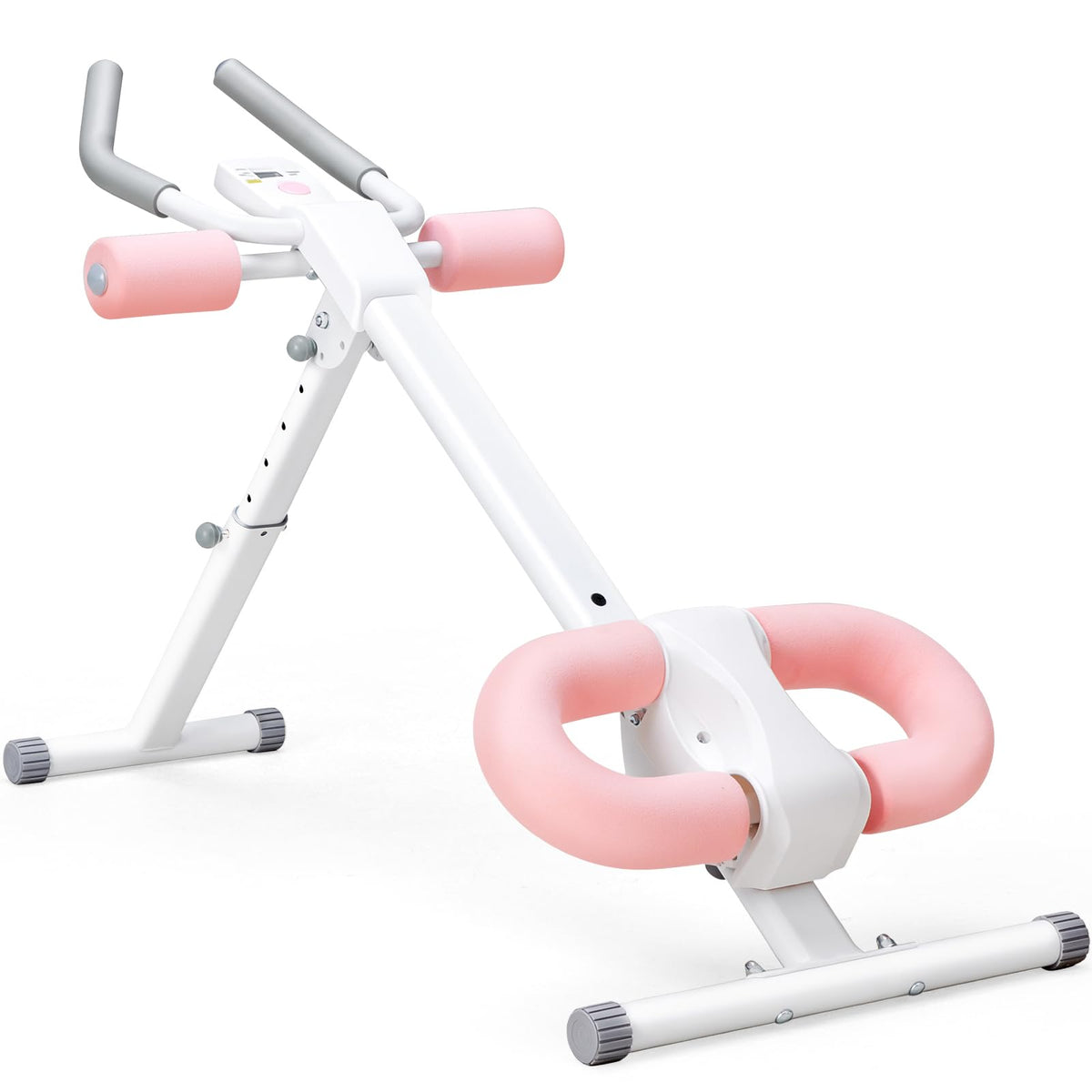 OLIXIS Ab Machine, Ab Workout Equipment for Home Gym, Adjustable Abdominal Trainer for Stomach Workout, Foldable Core Strength Exercise Machine with 440LBS, LCD Display, Knee Protection, White Pink