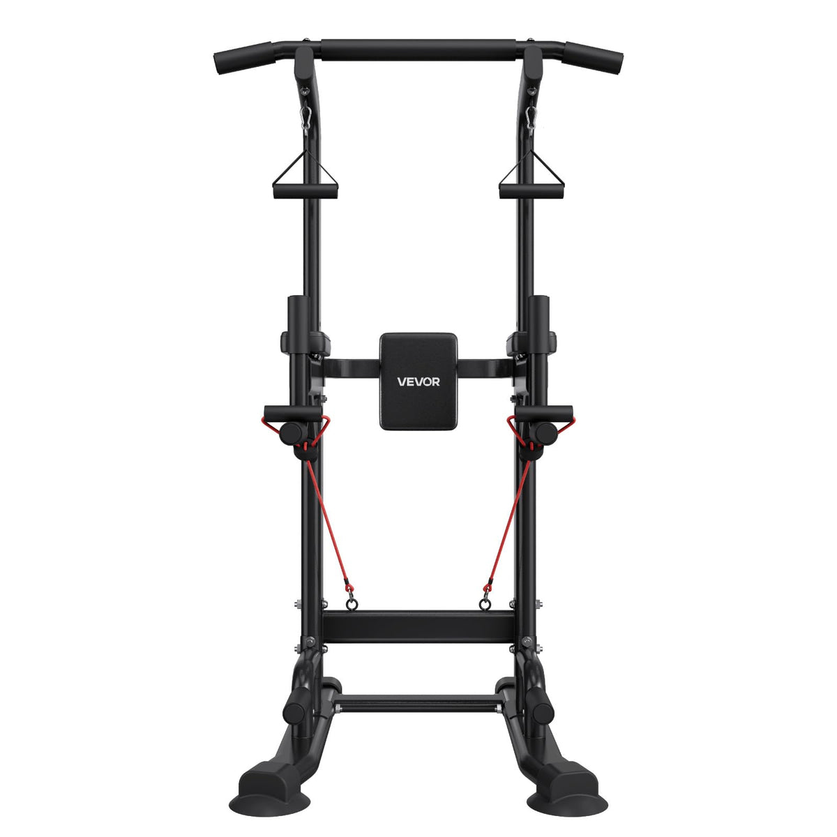 VEVOR Pull Up Bar, 330 LBS Power Tower Dip Station, Workout Dip Station with H-Shaped Stable Base & Back Pad, Adjustable 12 Level Height Free Standing Chin Up Bar for Back, 4-Level Adjustable Back Pad
