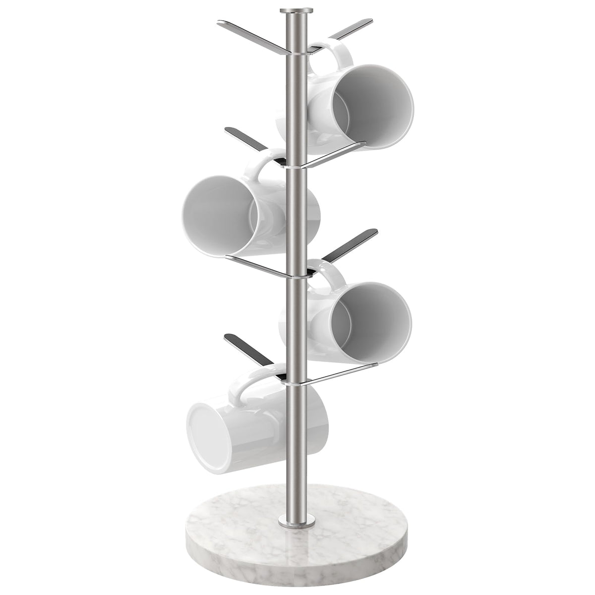 Gypie Marble Mug Holder Tree, 8 Hooks Brushed Nickel Coffee Cups Stand, New Upgraded Stable Mug Stand for Kitchen Counter Cabinet Cafe
