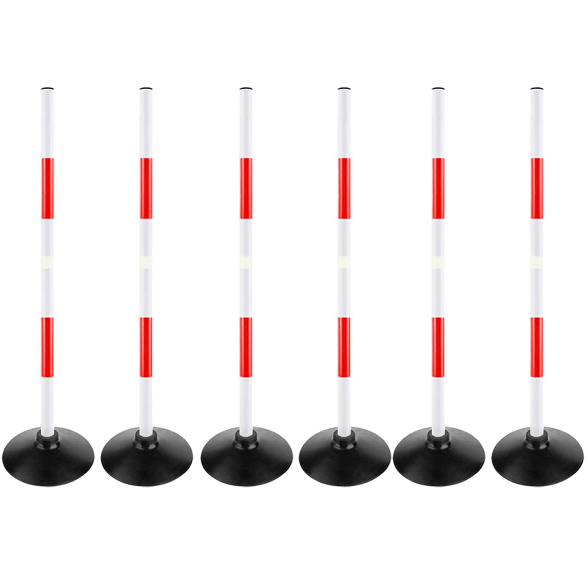 ASENVER Red-White Soccer Agility Pole Set Rubber Base Dribbling Stick Multifunctional Training Pole Traffic Warning Sign Pole (3.3 FT, Pack of 6)