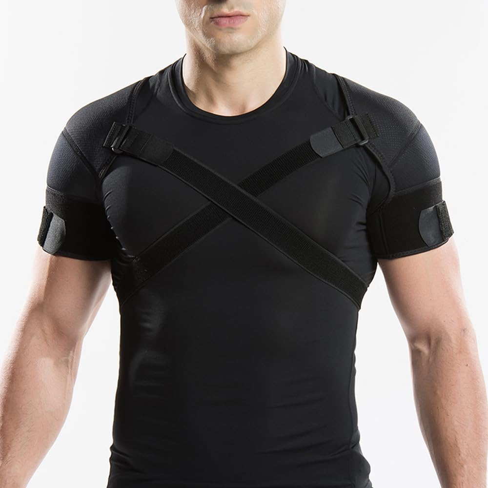 Kuangmi Double Shoulder Support Brace Strap Wrap Neoprene Protector,L