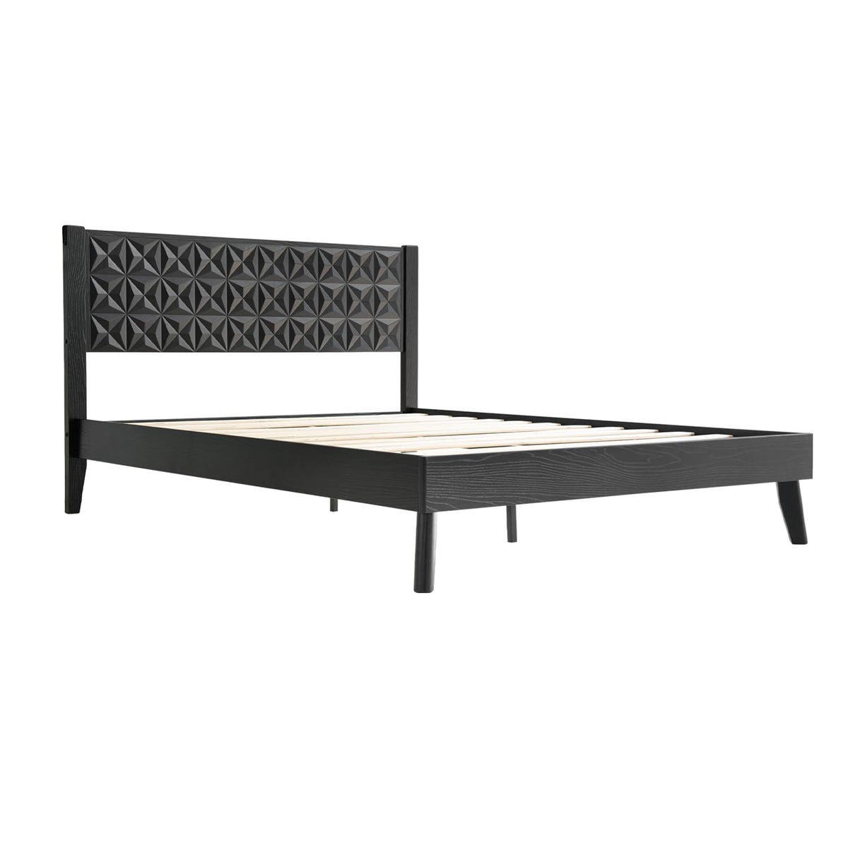 Queen Size Platform Bed Frame with Headboard & Footboard, Center Metal Legs, 12 Solid Wood Slatted Base, Easy Assembly, No Box Spring Needed, Noise-Free & Anti-Slip, Ebony Oak Finish UPQ-35