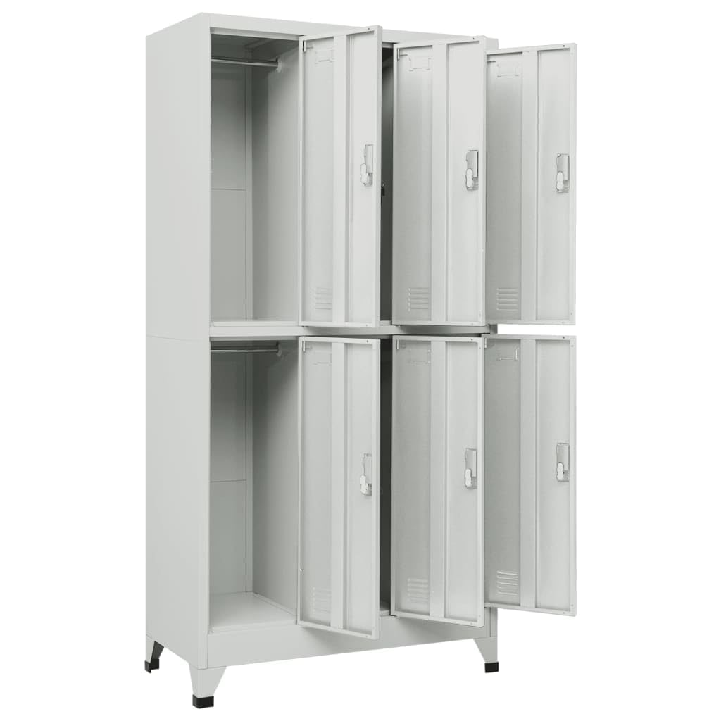 PTUGUOF Durable Powder Coated Steel Locker Cabinet with Six Compartments, Versatile Storage for Home Gym or Changing Room, Grey Steel Locker with Multiple Compartments