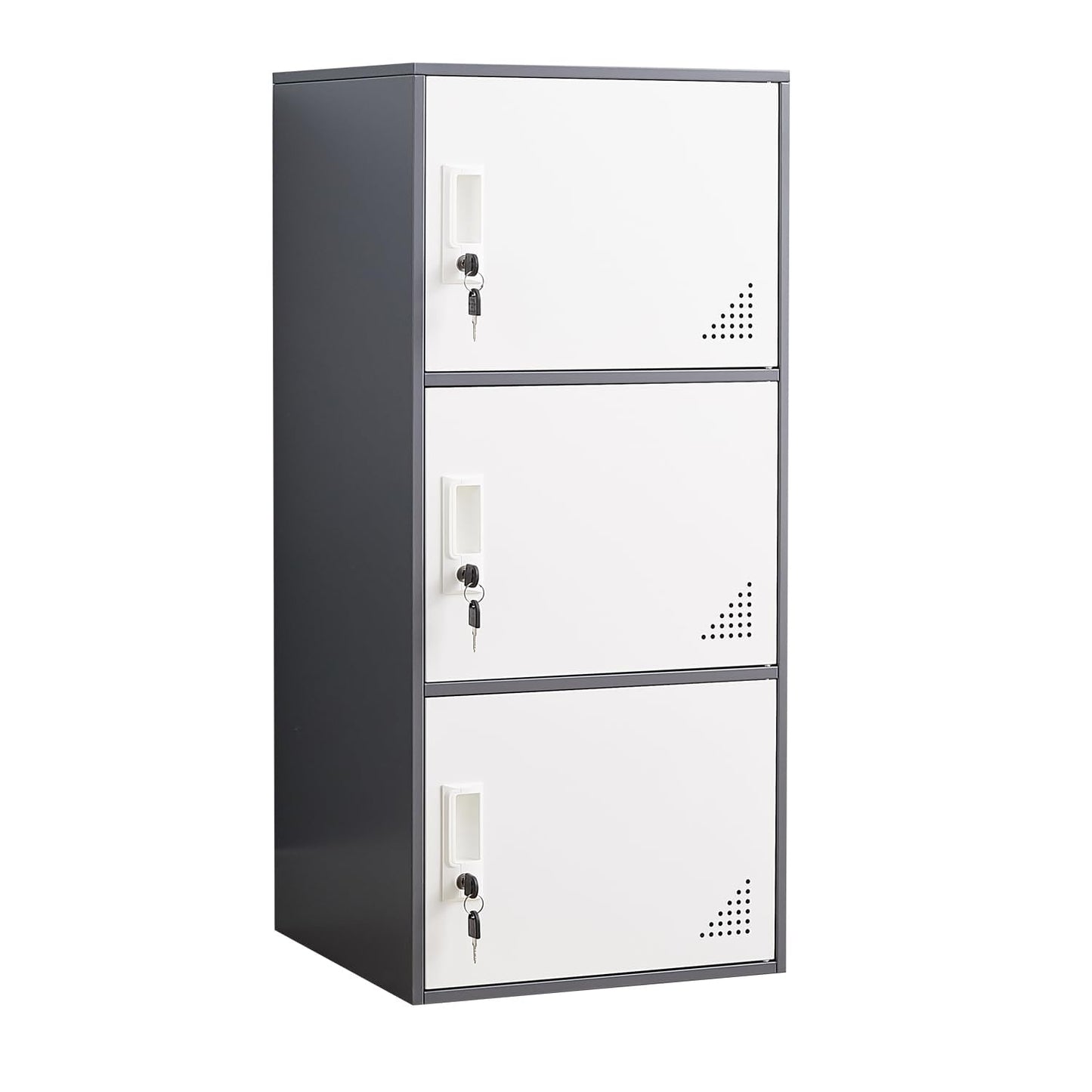 FURSTEL Student Locker Organizer, Multi-Door Steel Locker, Small Locking Cabinet Storage Organizer, Office File Cabinet, Home Locker, Gym Locker, Metal Storage Locker (3 Door, Gray & White)