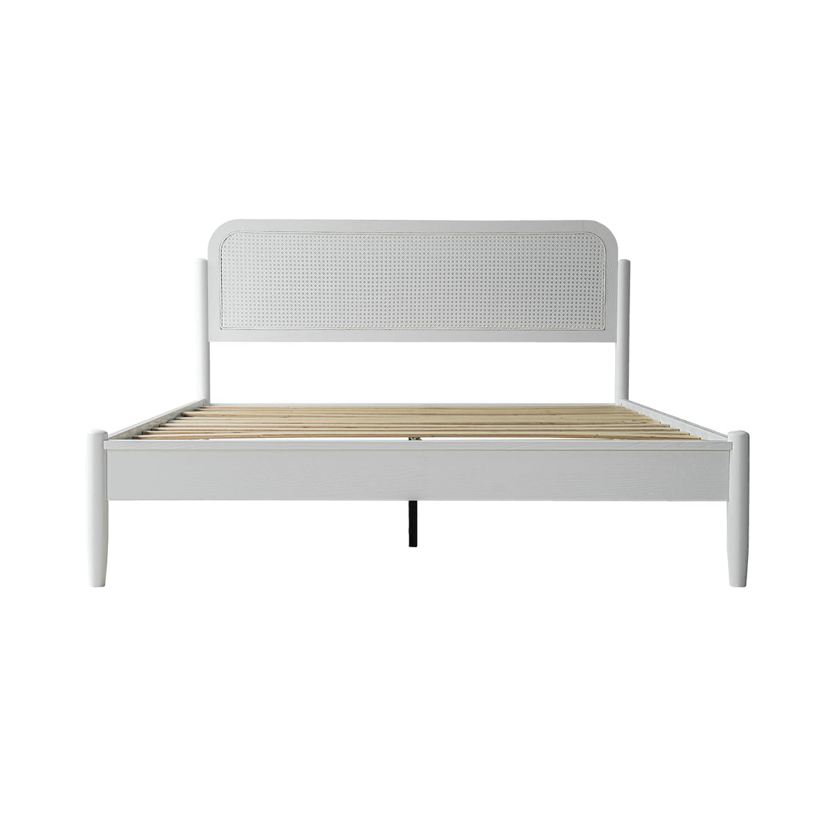 King Size Frame Solid Wood Platform Bed, Headboard & Footboard, 12 Durable Slatted Base, Metal Legs, No Box Spring Needed, Anti-Slip & Noise-Free, Easy Assembly, Pure White Finish JMK-39