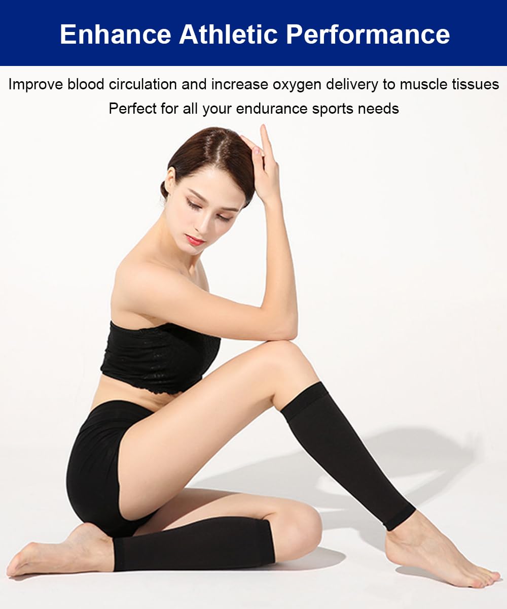 SUJAYU Leg Compression Sleeve Calf Compression Sleeve Women Men, 1 Pair Footless Compression Socks Women Shin Compression Sleeve (Black, 3XL)