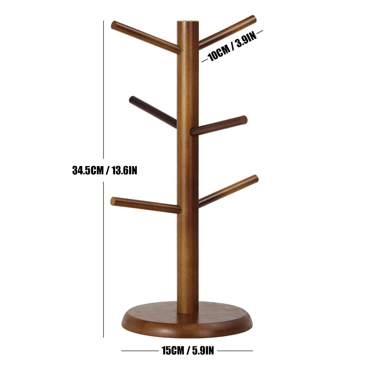 WERJOURU Mug Holder Tree,Coffee Cup Tree for Counter with 6 Hooks, Mug Holder for Counter Top，Coffee Bar Accessories and Decor，Jewelry Pendant(Brown)